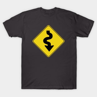 Caution Road Sign Swervy Down Arrow T-Shirt